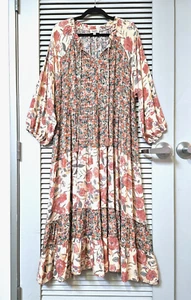 lt rose floral print contrast tiered maxi long dress XL - Picture 1 of 4