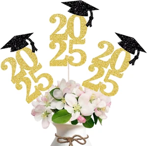 12 Pack Pre-Assembled Double Sided Gold 2025 Graduation Party Centerpiece Sticks - Picture 1 of 12