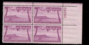 US #C46 80¢ Hawaii Airmail, og, NH, VF, P# block of 4, Scott $22.50 - Picture 1 of 1