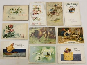 Lot of 10 Antique Post Cards, Easter Holiday Theme, Flowers, Chickens, CRD-31 - Picture 1 of 22