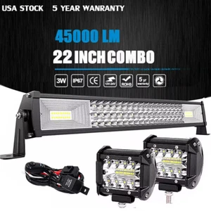 Tri-Row 22inch 1200W LED Light Bar Combo Spot Flood Truck Offroad + 4" Pods Kit - Picture 1 of 12