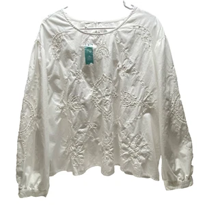 Maurices Eyelet Blouse Women's 2X White Linen Long Sleeve Boho Summer Top NWT - Picture 1 of 9