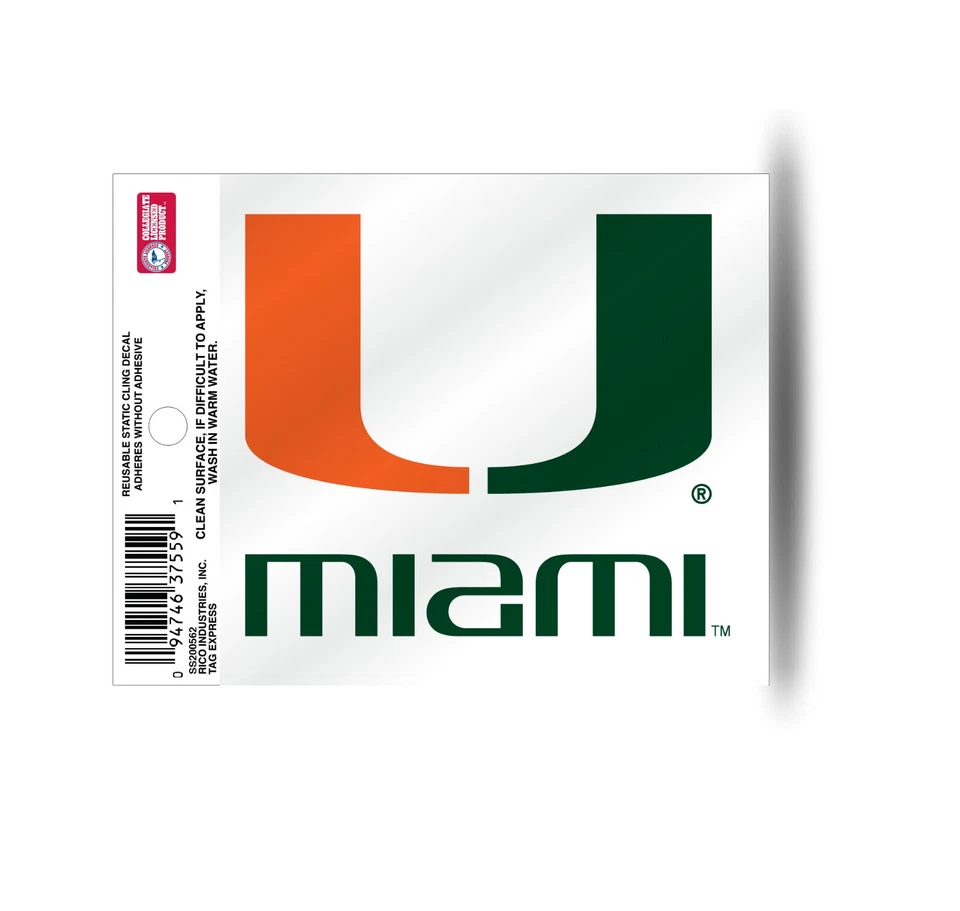 Miami Hurricanes Static Cling Sticker NEW!! Window or Car! NCAA The U 3x4 Inches - Image 1 of 1