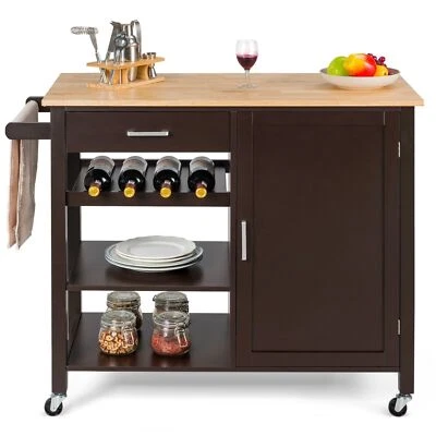 Kitchen Island Storage Trolley Rolling Cart Shelves Cupboard Cabinet Wine Rack - Image 1 of 4