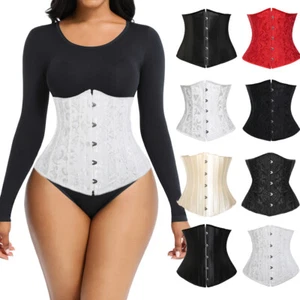 Womens Lace Up Black Corset Bustier Waist Trainer Underbust Sexy Floral Lingerie - Picture 1 of 17