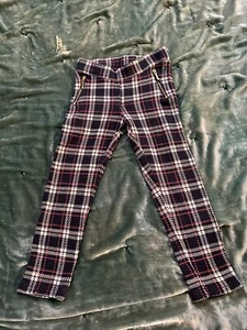 Girls Janie And Jack Plaid Pull On Navy Blue Pink White Pants Size 4 - Picture 1 of 8
