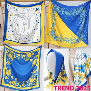 Ukrainian Scarf 75x75cm – Blue Yellow Folk Head Wrap | Gift from Ukraine - Picture 1 of 35