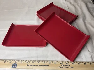 5 Red Melamine Rectangle Plates Sushi Asian RARE Vintage Plastic 9”x6.25" - Picture 1 of 4