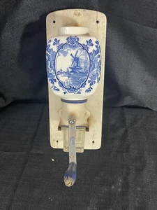 VINTAGE De Ve HOLLAND Wall Mount Coffee Grinder Mill, Blue Delft Windmill - Picture 1 of 6