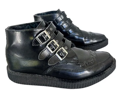 T.U.K. Black 3 Buckle Pointed Toe Creepers Boots Women’s Size 8 Grunge Shoes - Image 1 of 4