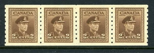 CANADA Scott 264 - NH - 2¢ Brown King George VI War Issue Strip of 4 (.028) - Picture 1 of 2