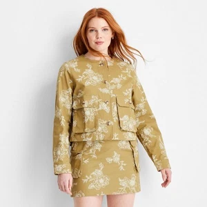 Women's Utility Bomber Jacket - Future Collective Khaki Floral S - Picture 1 of 3