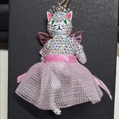 Betsey Johnson новый с Ярлыками розовый и серебряный Cat подвеска ожерелье - Изображение 1 из 4