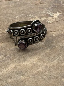 ERE Taxco Mexico Modernist Amethyst Sterling .925 Hinged Cuff Bracelet - Picture 1 of 16