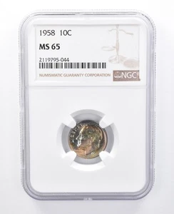 1958 Roosevelt Dime MS65 NGC Beautiful Tone *7978 - Picture 1 of 3