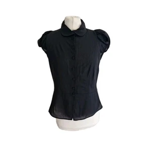 Emporio Armani Womens Black Elasticated Cap Sleeve Button Up Shirt. Size UK 12. - Picture 1 of 14
