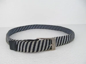 ETRO Belt Striped Navy Blue Fabric Leather Trim Men's Size 105/42 - Picture 1 of 6