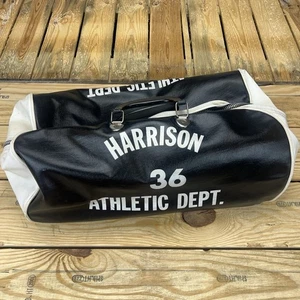 Vintage Harrison High School 16" Black and White Vinyl Nasco Gym Bag 1970s - Picture 1 of 8