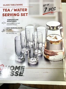 7-Pcs Glass Pitcher Set Jug with 6 Tumbler Water Glasses - Picture 1 of 6