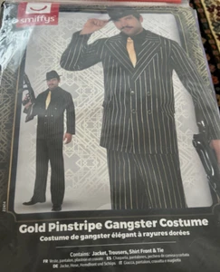 Disfraz de gángster a rayas doradas Smiffys, negro con chaqueta, pantalón, camisa - Imagen 1 de 2