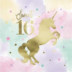 Unicorn Sparkle Girl Sweet 16 Kids 16th Birthday Party Paper Luncheon Napkins - Picture 1 of 1