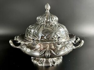 Antique Art Nouveau Pairpoint Quadruple Silver Plate Covered Butter Cheese Dome