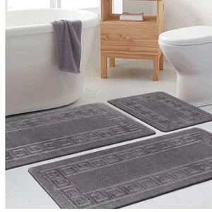 Stylish 3-Piece Non-Slip Bath Rug Set - Ultra Absorbent Microfiber in Grey - Picture 1 of 9
