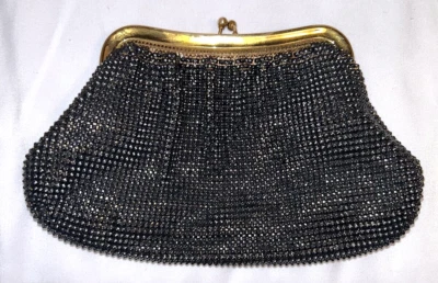 VINTAGE Whiting & Davis Black Evening Mesh Beaded Clutch / Bag / Purse - Image 1 of 4