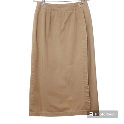 Falda envolvente tallada con volantes talla 12 Petite Denim maxi vintage botones abertura trasera lazos Foto 1 de 4