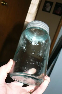 RARE 1920s Qt. Improved Gem Blue glass canning jar made by ( SDH ) from Canada, - Image 1 of 4