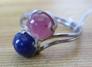 Antique Sterling Silver Mogok Pink Ruby & Blue Sapphire Ring Size US 6.5 - Picture 1 of 5