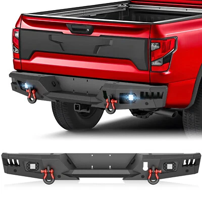 For 2016-2024 Nissan Titan Rear Bumper w/ Sensor Holes & 2 x LED Lights &D-rings - Image 1 of 4