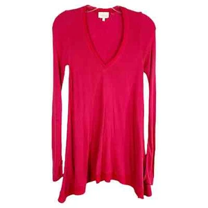 Anthropologie Deletta XS Top Hot Pink Knit Chiffon Trim V Neck Long Sleeve 1591 - Picture 1 of 10