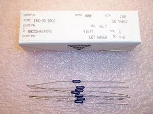QTY (100) 48.7 Ohm 1/8W 1% PRECISION METAL FILM  RESISTORS RNC55H48R7FS DALE - Picture 1 of 5
