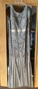 Adrianna Papell Dress Beaded Mermaid Long Dress Womens 14 Silver Gray - Picture 1 of 17