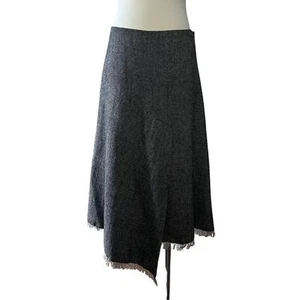 Britisch Khaki Tweed Grau Wollmischung Asymmetrisch Fransen Saum Rock Gr 10 - Bild 1 von 8