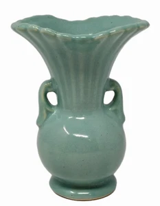 VTG Pottery Double Handle Vase Flared Rim Art Deco Aqua Blue Green McCoy Shawnee - Picture 1 of 15