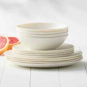 Dinnerware Set 12PC Melamine Dinner Plates Bowls BPA-Free 4 Person Dishwasher OK - Picture 1 of 8
