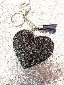 BIJOUX SAC A MAIN PORTE CLES COEUR EN STRASS GRIS GALAXIE TRES CHIC - Picture 1 of 2