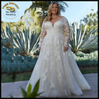 Wedding Dresses Plus Size Long Sleeves Bride Gowns A-Line V-Neck Tulle Plus Size