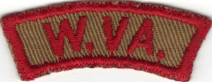 BOY SCOUT WEST VIRGINIA (W. VA.) TRS TAN AND RED STATE STRIP BLACK BACK STITCH - Picture 1 of 2