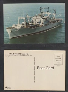 Postal de barco militar EE. UU. S. Charleston LKA - 113 cromada sin usar - Imagen 1 de 3