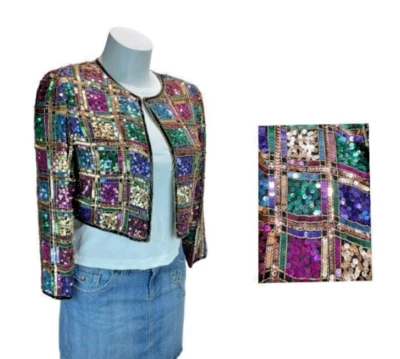 Chaqueta Blazer Laurence Kazar Lentejuelas y Seda Mujer Pequeña XL Manga Larga Foto 1 de 4