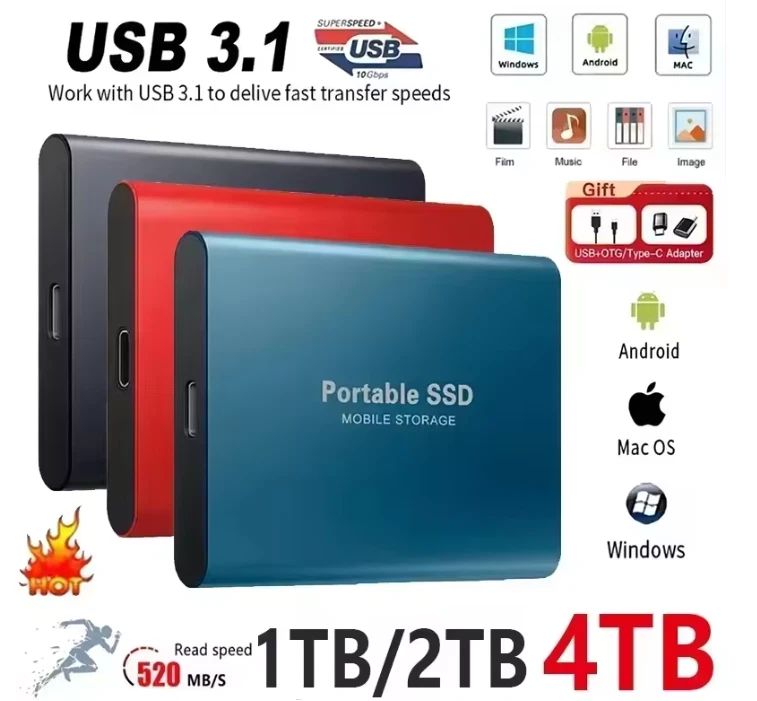HARD DISK ESTERNO ssd portatile veloce usb 3.1 tipo C per pc mac backup dati - Immagine 1 di 4