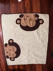 Trapunta Peek a Boo MONKEY Coperta Bambino Testa Viso Reversibile Verde Marrone Righe - Foto 1 di 12