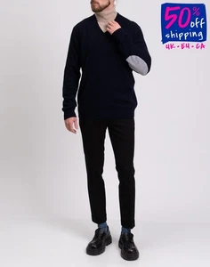 RRP €490 MALO OPTIMUM Cashmere & Wool Jumper Size 2XL Elbow Patches V-Neck - Picture 1 of 11