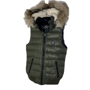 American Eagle Puffer Weste Damen Gr. XS Kunstfell Gänsedaunen olivgrün - Bild 1 von 8