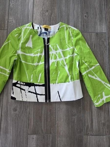 Blazer recortado SoCa St. John verde lima diseño trazo pincel talla 2. Usado en excelente estado - Imagen 1 de 5