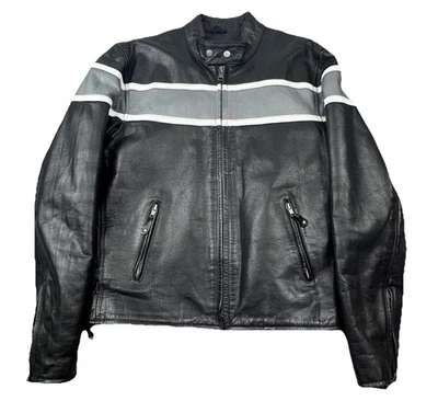 Milwaukee Leather Men Sz 44 Moto Black/Gray Leather Jacket Liner Motorcycle Euro - Image 1 of 4