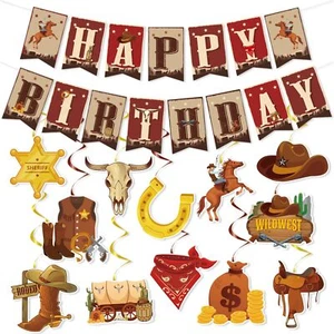 Cowboy Happy Birthday Party Decorations - NOVBAUB 29PCS Hanging Swirls Wester... - Picture 1 of 6